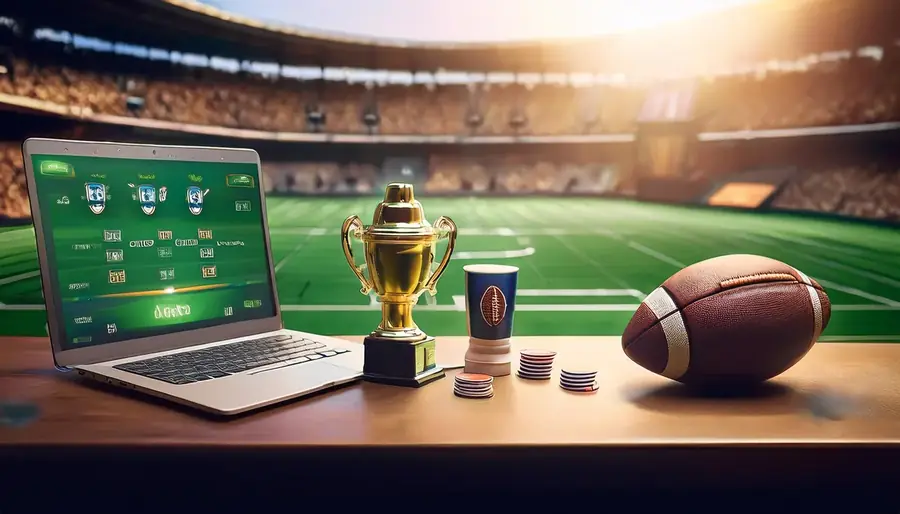 Tiger365 exchange betting panel open on laptop beside cricket trophy